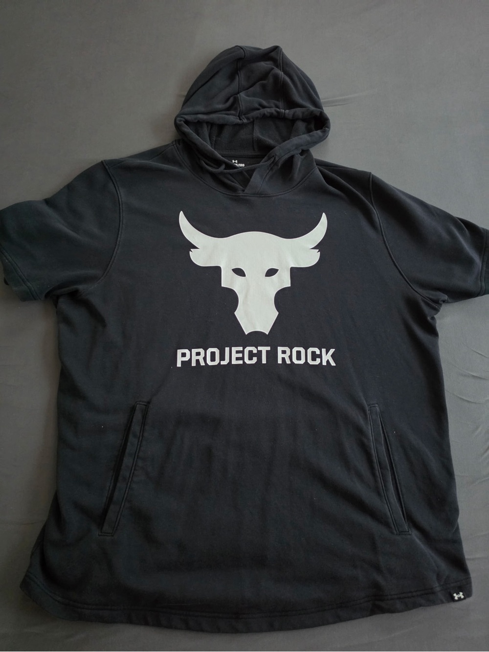 Under Armour Project Rock Black Short-Sleeve Hooded Shirt with White Logo